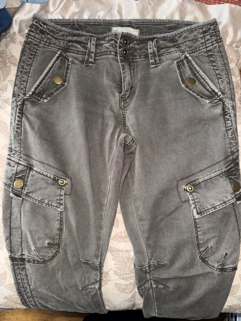 Free People Washed Gray Utility Skinny Pants